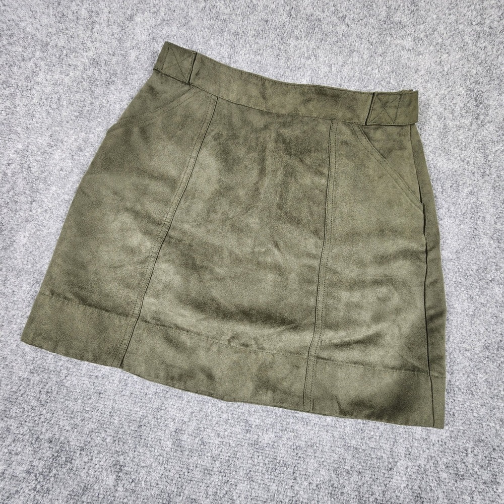Banana Republic Olive Green Faux Suede Mini Skirt Size 0 A-Line Pocketed